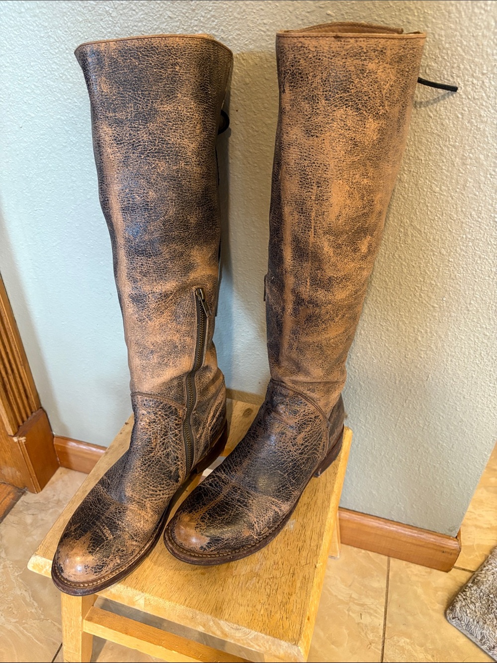 Bed Stu Distressed Tan Brown Leather Knee-High Riding Boots